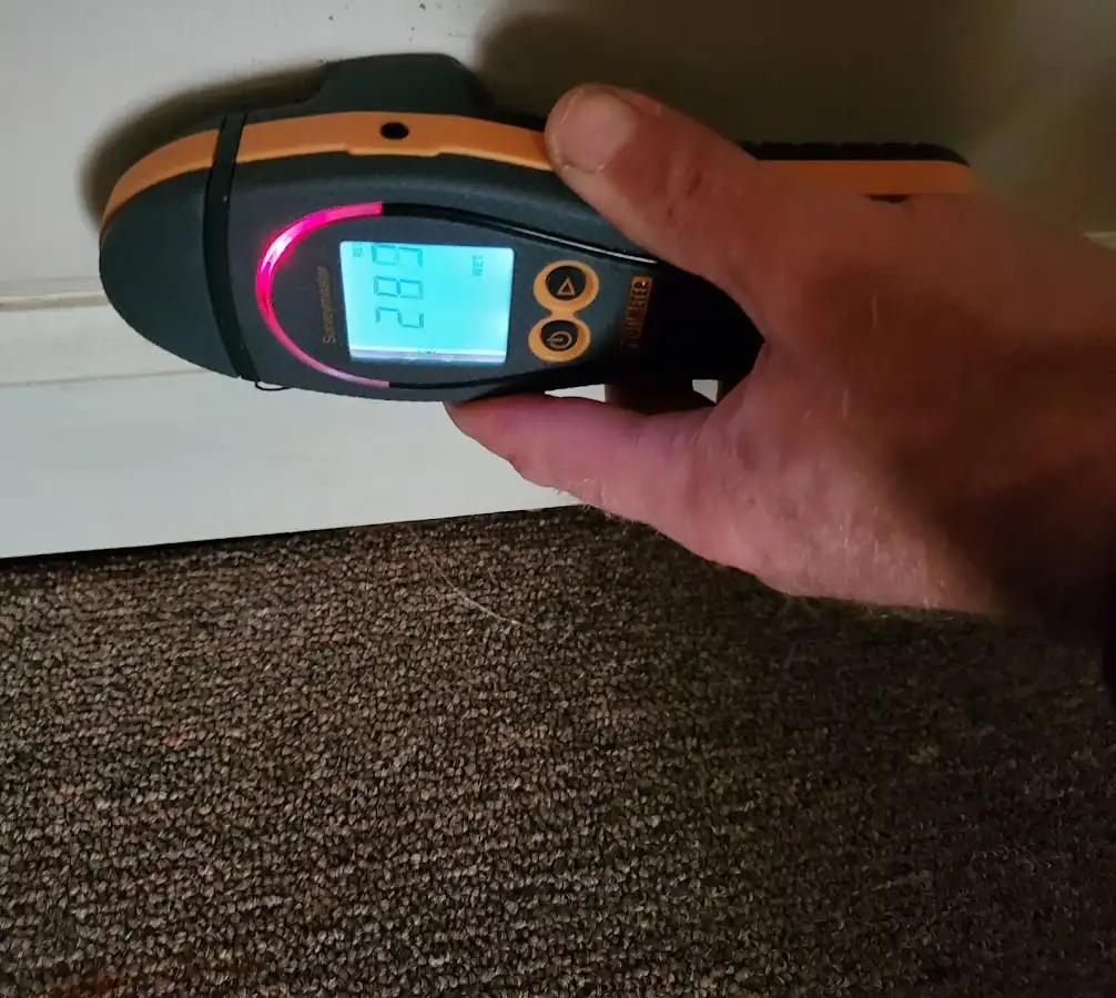Moisture detection at baseboard during Storm Damage Restoration in Montrose